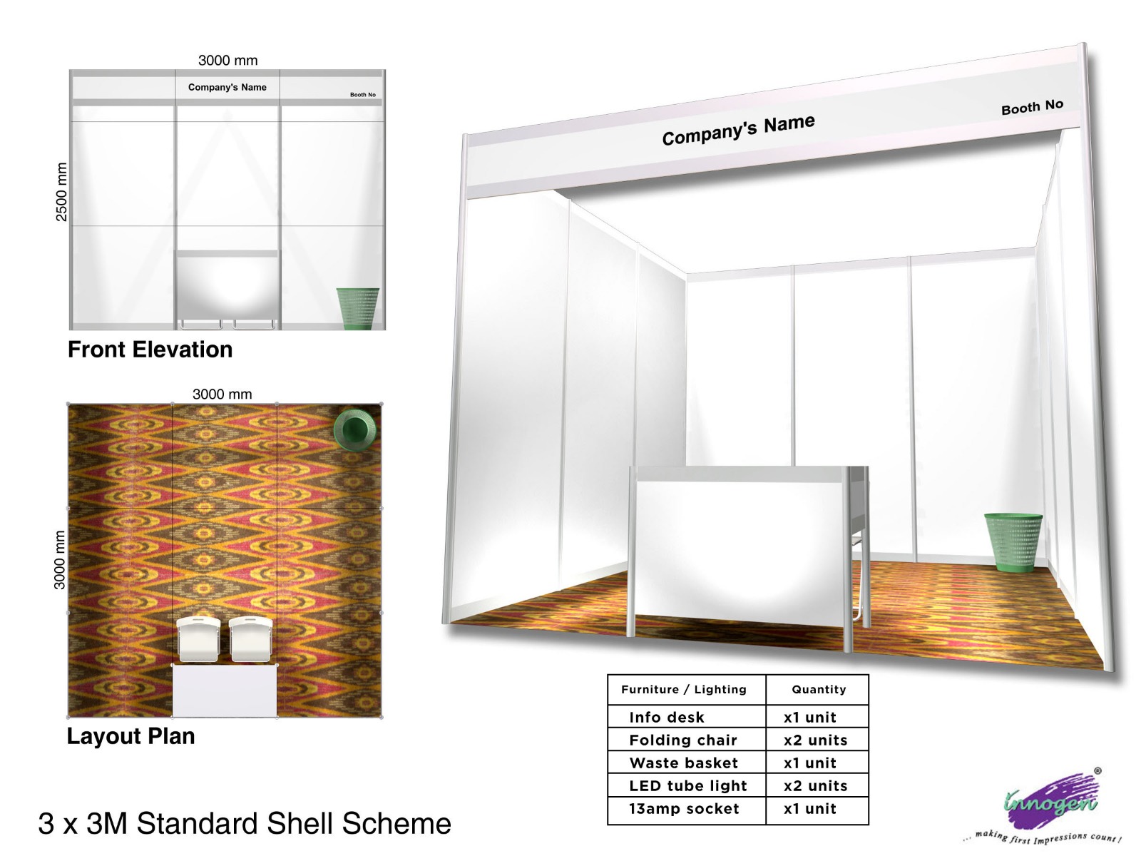 RAW & SHELL SCHEME BOOTH OF 9 SQUARE METRES (3m X 3m)